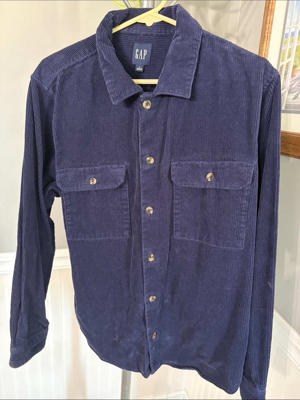 GAP Men's Navy Corduroy Button-Up Shirt